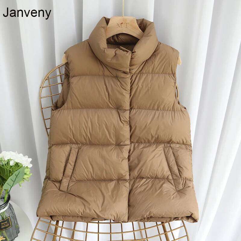 Janveny Winter Autumn Women Ultra Light Vest Casual Slim Waistcoat 90% White Duck Down Gilet Female Puffer Jacket Plus Size MDNG