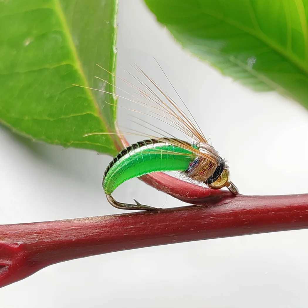 Artificial Dry Fly 5Pcs/10Pcs- Brass Nymph(Light Green/Dark green/Red/Orange) Bait for Bass Salmon Trout Fishing Lure Z250717