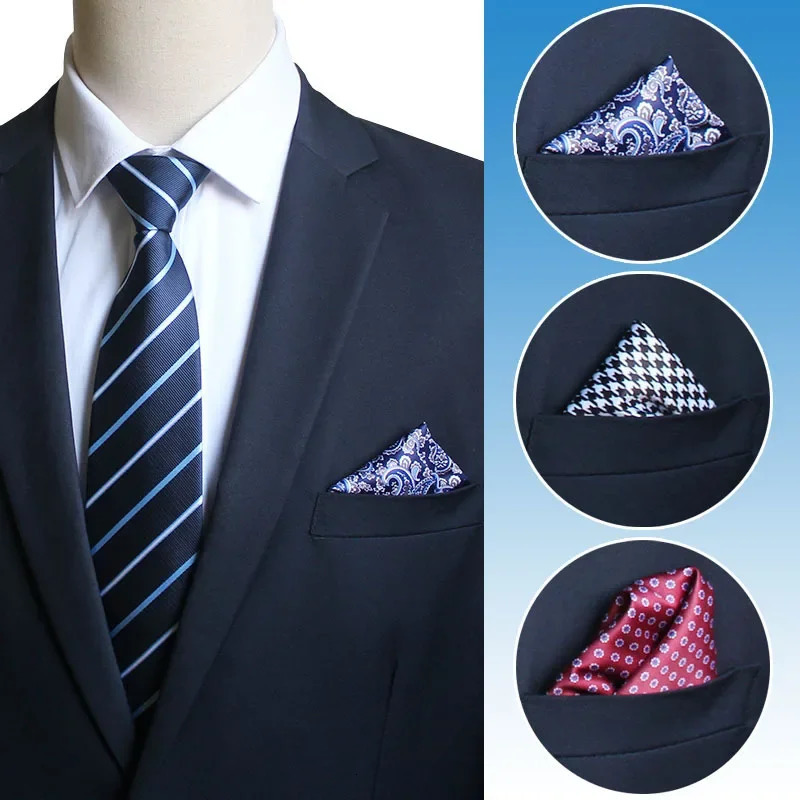 Men Pocket Square Print Real Satin Small Scarf Gentleman Business Suit Shirt Chest Handkerchief 2424cm 250704