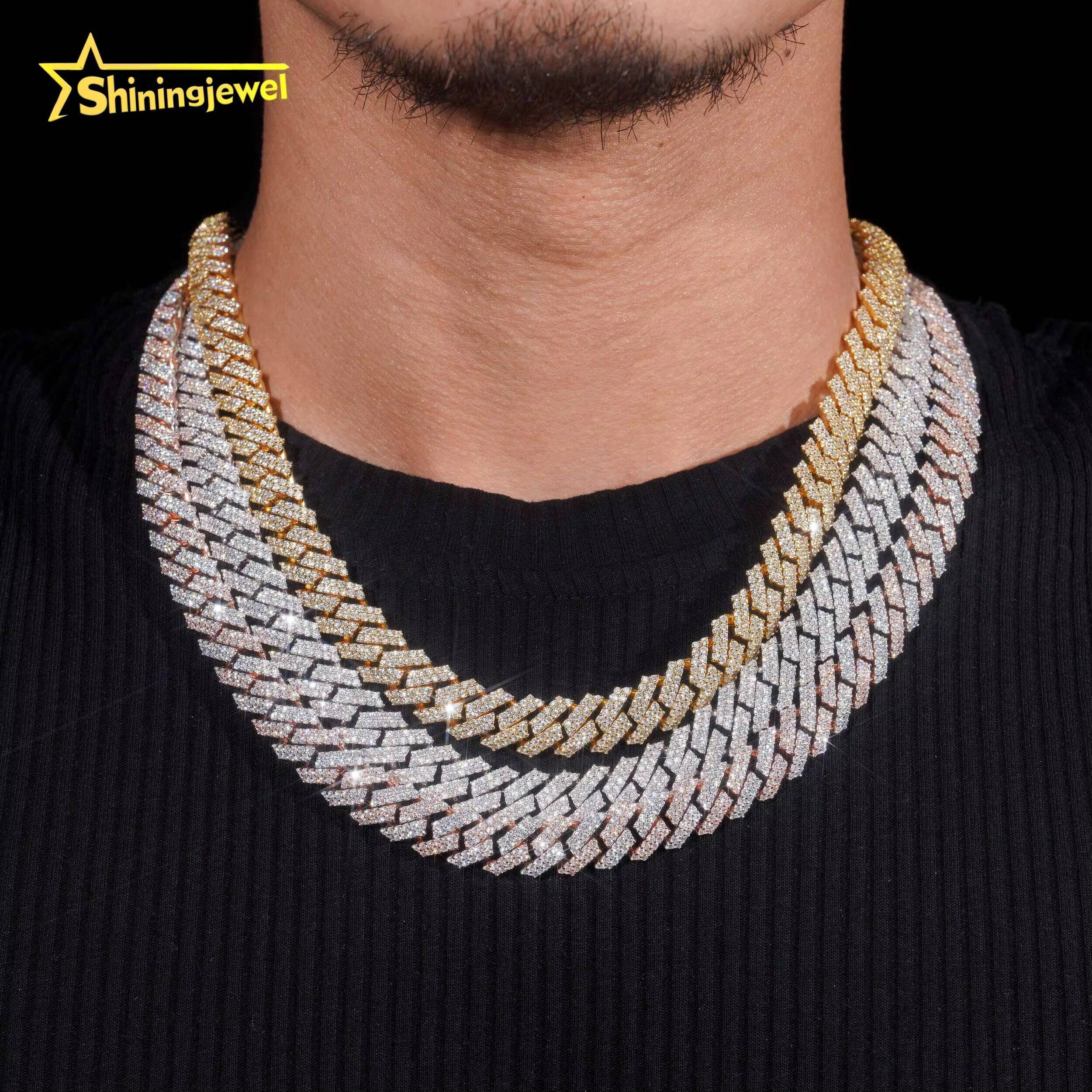 High Quality Hip Hop Jewelry Men Fashion Necklaces 12mm 2 Rows 925 Sterling Silver Iced Out Moissanite Diamond Cuban Link Chain