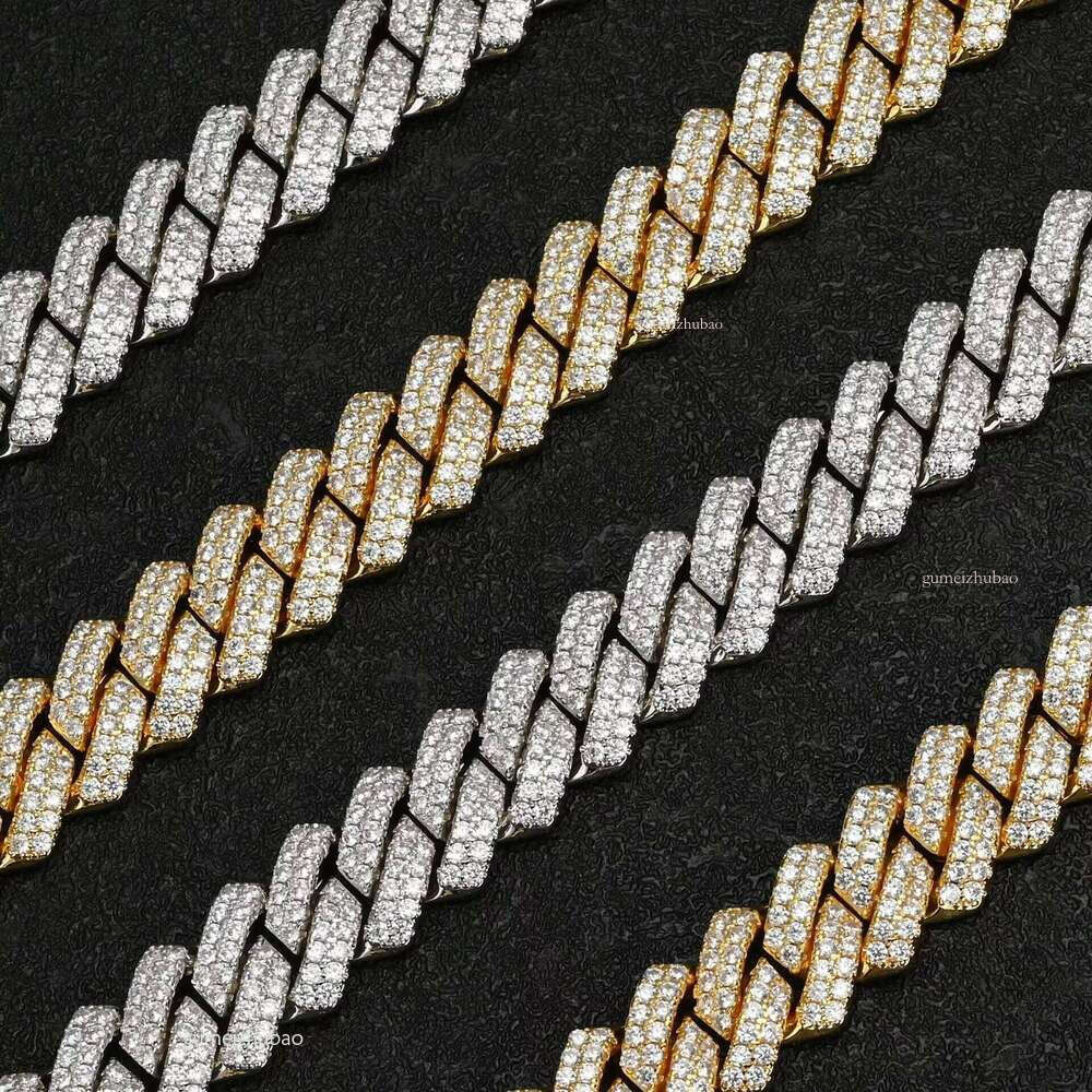 Hip hop jewelry bracelet necklace18mm Iced Out Moissanite CZ Cuban Chain Necklace Pass Test GRA Two-tone Sterling Sier Plated VVS Hip Hop