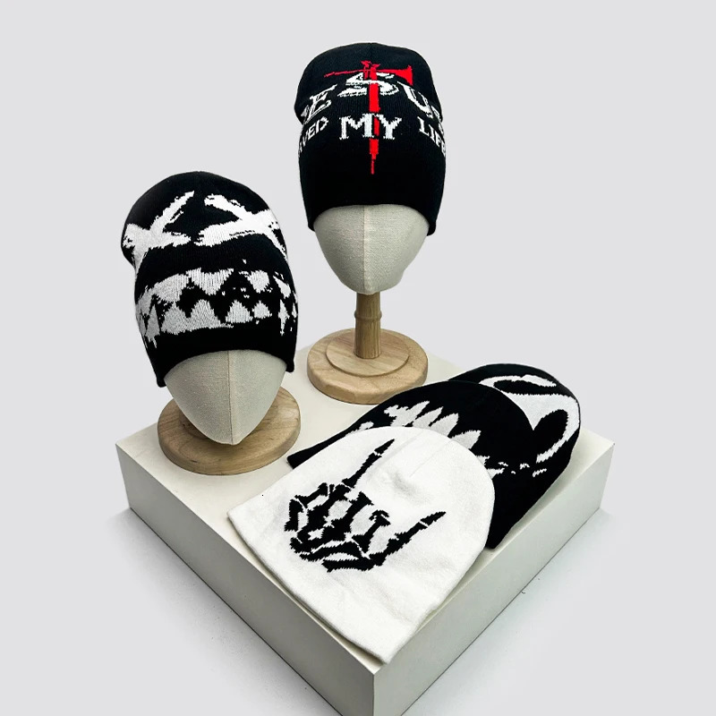 Hip Hop Letter Funny Wool Knitted Hats Warm American Style Autumn and Winter Beanies Versatile Street Fashion Personal Niche 250715