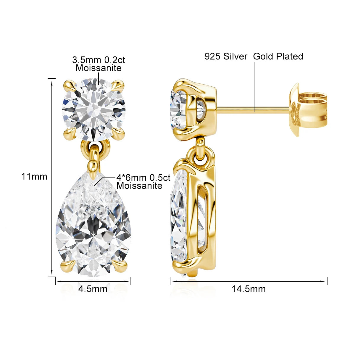 Waterdrop Full Diamond Drop Earrings D VVS1 18k Gold Plated Pear Cut Earrings 925 Silver for Women Sparkling Jewelry 250716