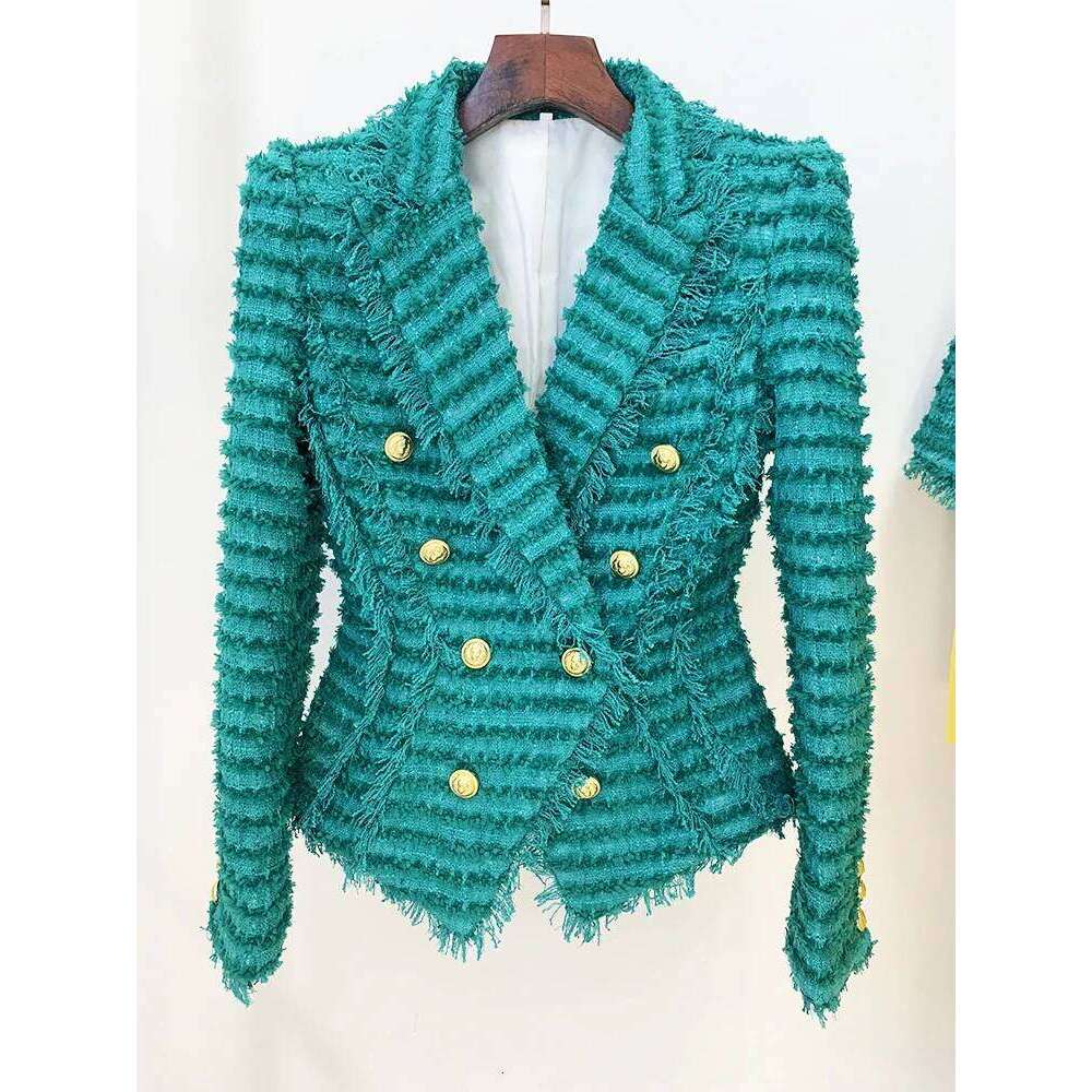 HIGH STREET Newest 2024 F/W Designer Jacket Women's Slim Fit Tassel Fringed Tweed Blazer