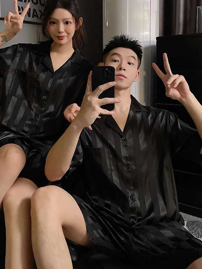 1111111111111111 Daimelu Couple Pajamas Mens Summer Thin Ice Silk Short-Sleeved Plus Size Male and Womens Loungewear Suit Sleepwear Set Nighty W250717