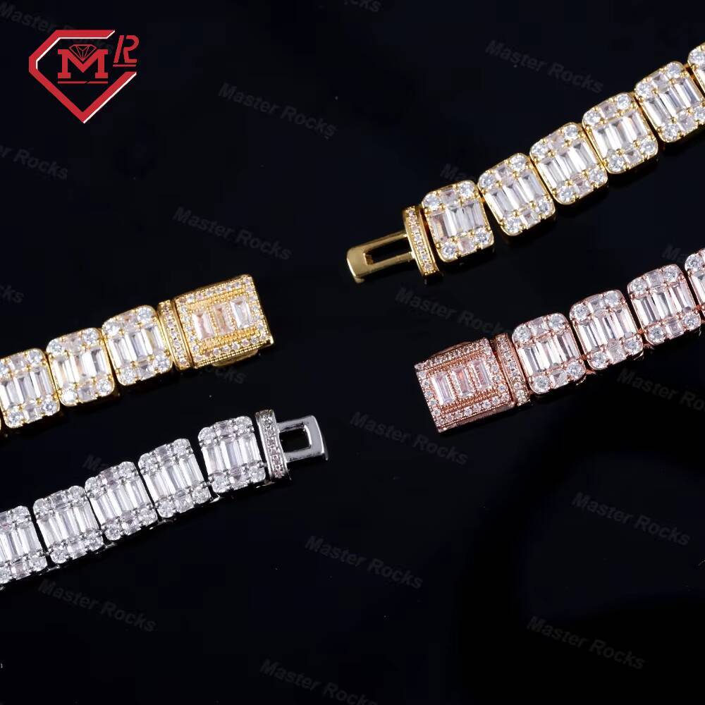 10mm Tennis Chain Baguette Hip Hop Jewelry Vvs Iced Out Diamond 925 Silver Moissanite Tennis Chain