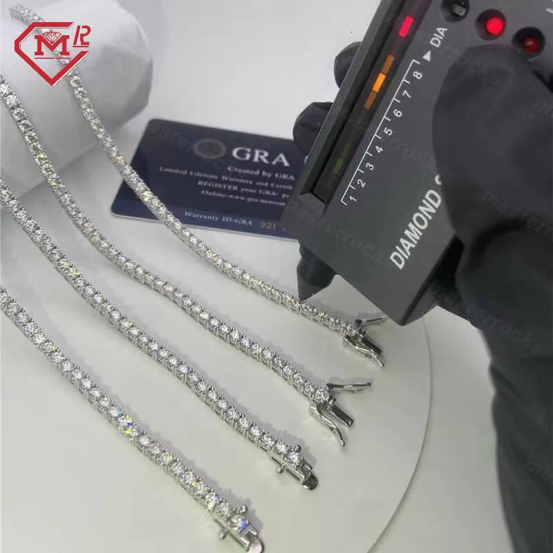 3mm Wholesale Tennis Chain Hip Hop Vvs Mossinate High Quality 925 Silver Iced Out Tennis Chain Moissanite