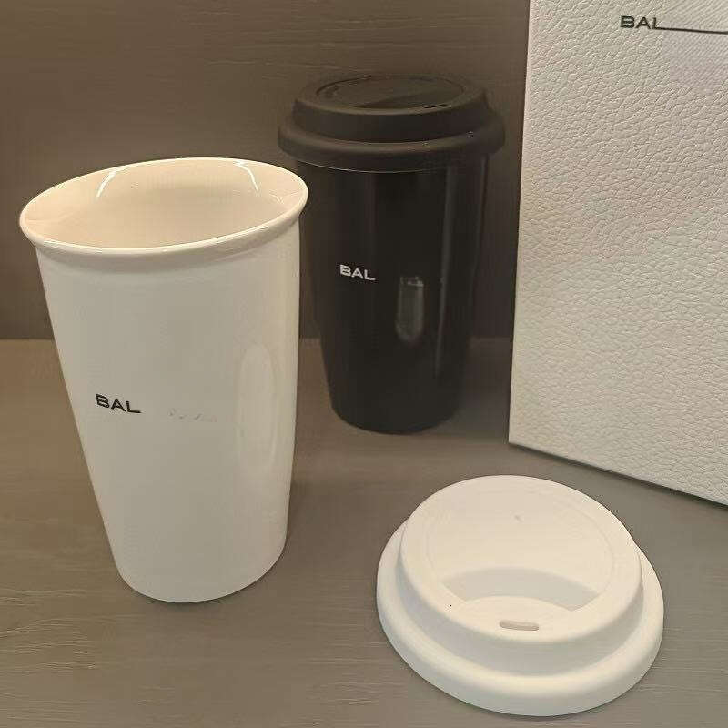 Black And White Travel Mug Ceramic Inner Liner Handheld Coffee Water Cup 255