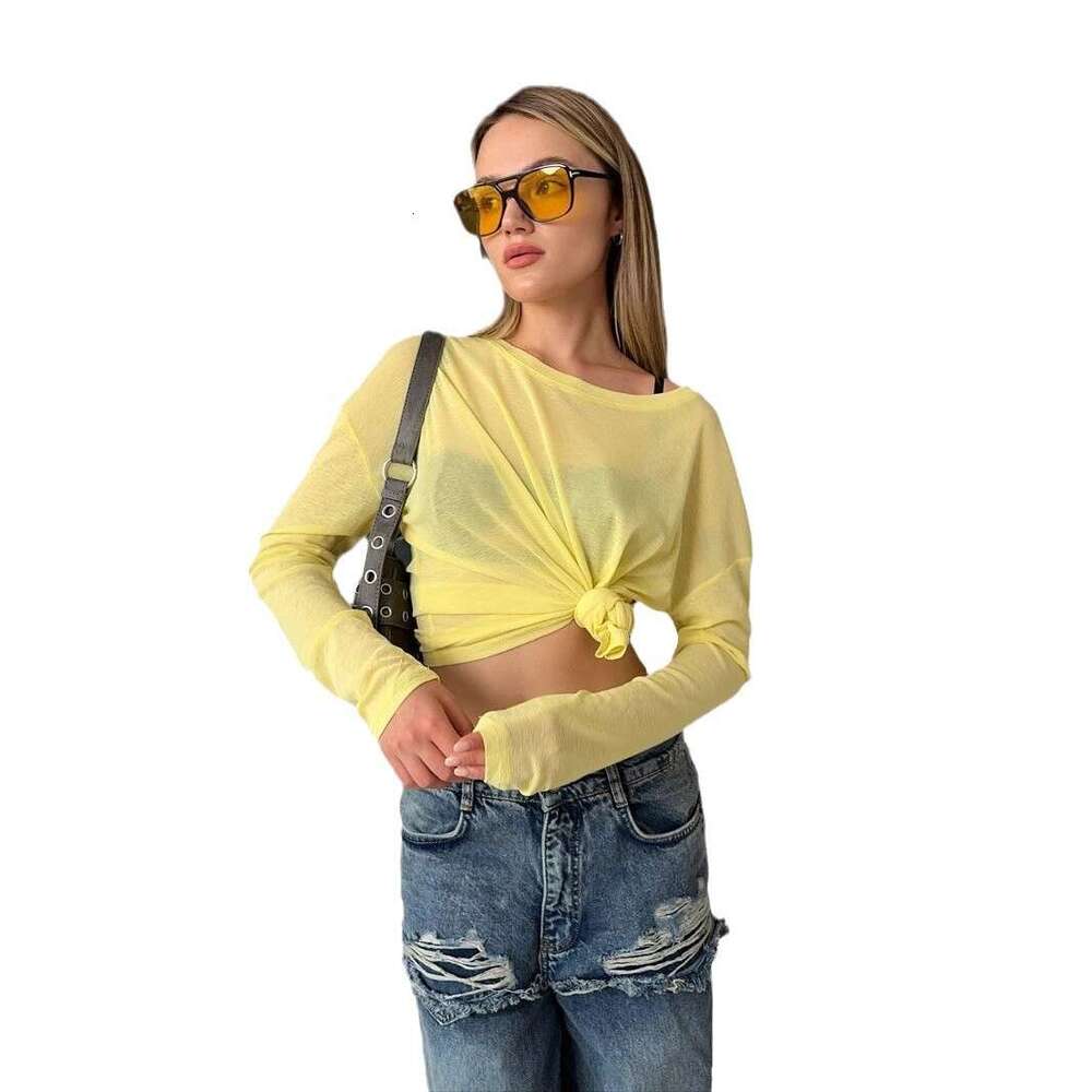 New Sexy Soft Lyocell Off-Shoulder Long Sleeve T-Shirt Women's Transparent Top B5
