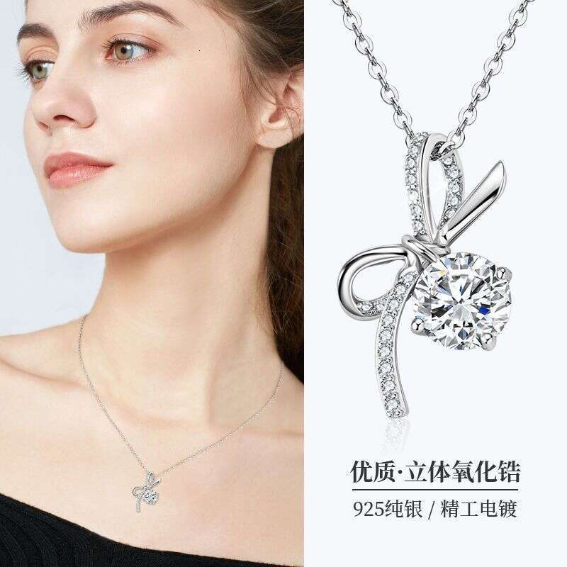 Hot-Selling Internet Celebrity Light Niche Zircon Collarbone Chain S Pure Sier Bow Necklace For Women B1a