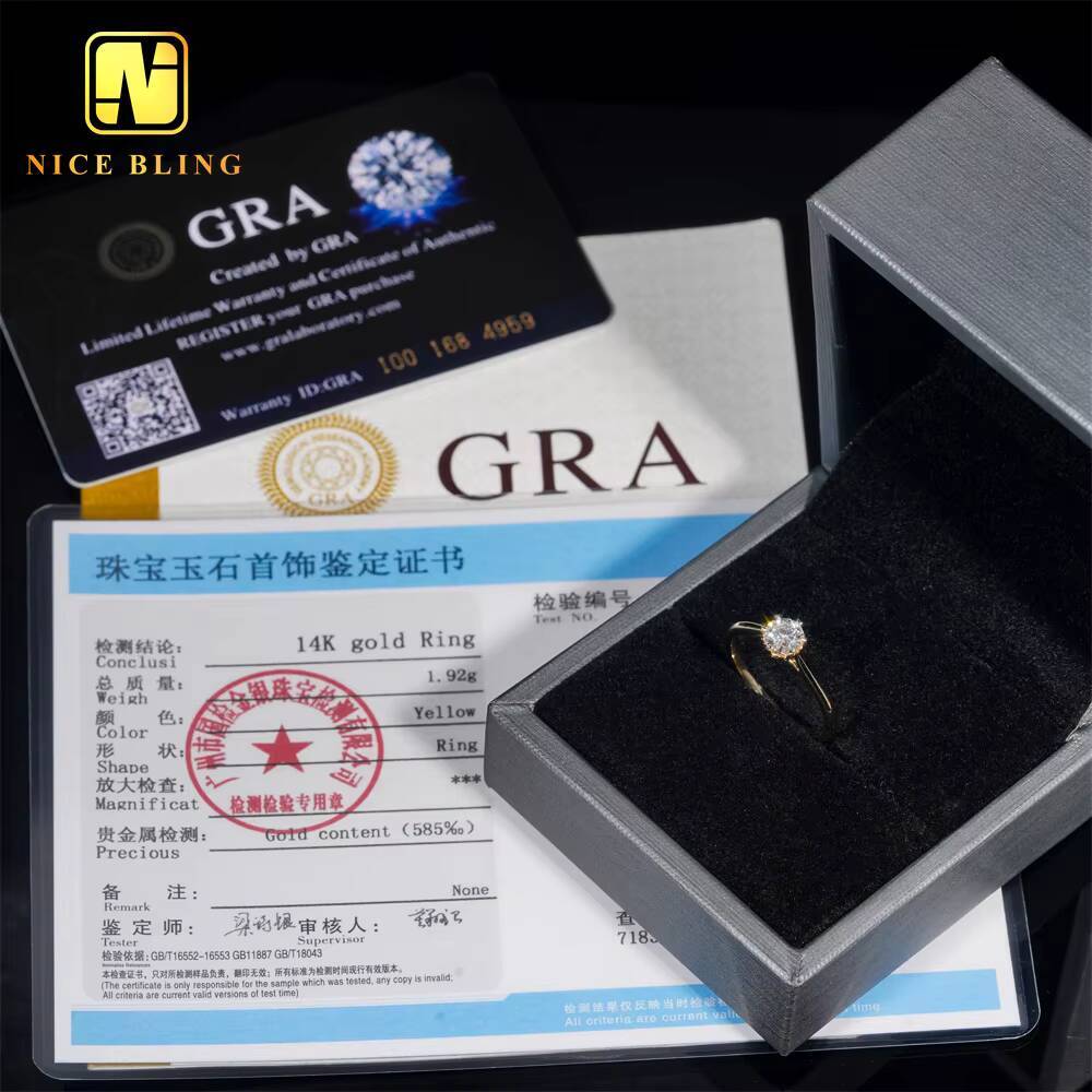 6Prong Pass Diamond Tester 14K Real Gold Diamond Ring Women Round Cut Moissanite Engagement Rings for Women