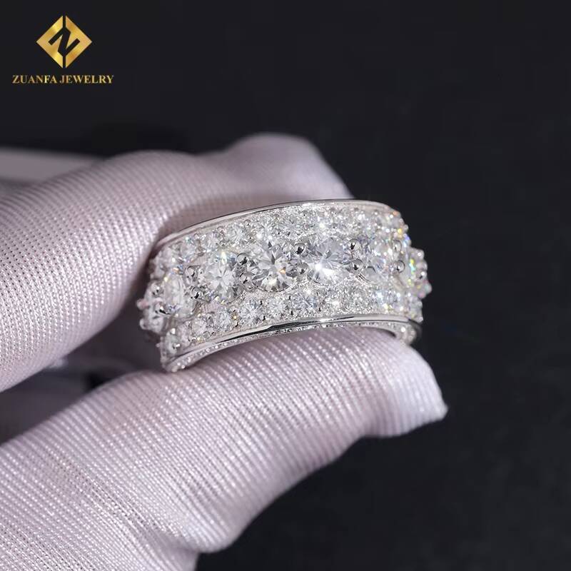 Hot Sale VVS Moissanite Ring Men Hip Hop Pass Diamond Tester Iced Out Fire Jewelry 925 Sterling Silver Full Diamond