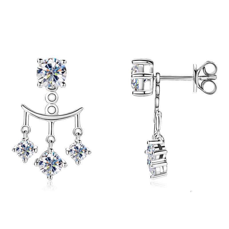 Moissanite Water Drop Tassel Live New Model S Sterling Sier Niche Design Personality Stud Earrings 5B1