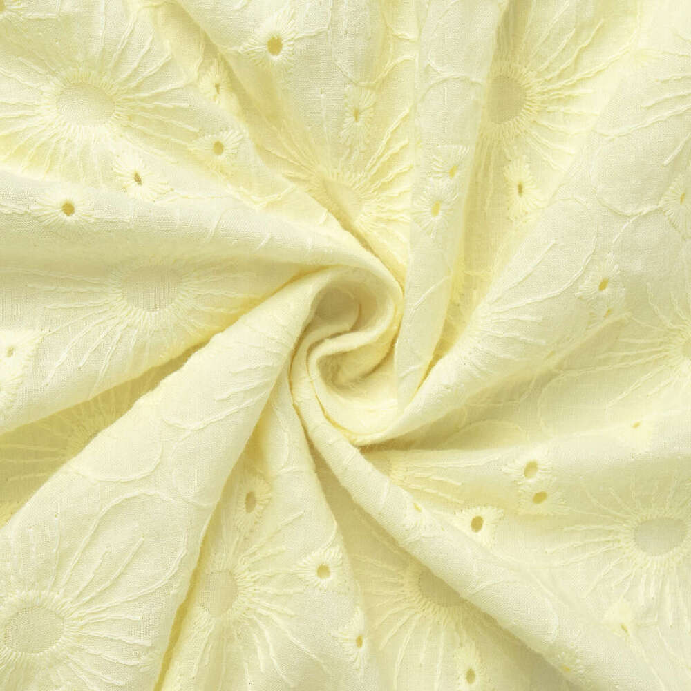Pure Cotton Yellow Summer New Waist-Tied Sexy Embroidered Short Dress B5