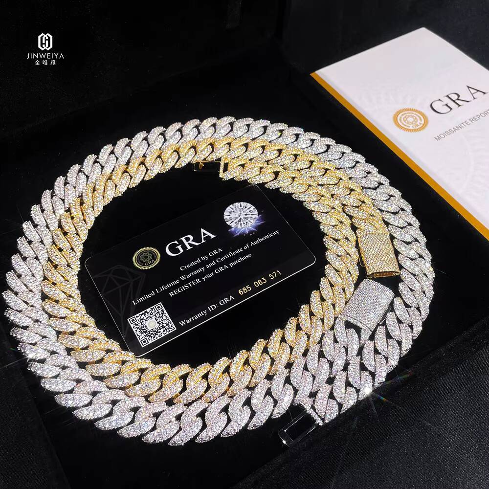 JWY Fully Iced Out 14mm Cuban Chain VVS Moissanite Hip Hop Jewelry for Rappers New Style Necklace