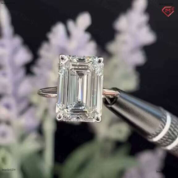 Luxury 14k/Gold Emerald Cut Hidden Halo 7.5 Wedding VVS Silicon Stone Female Engagement Ring