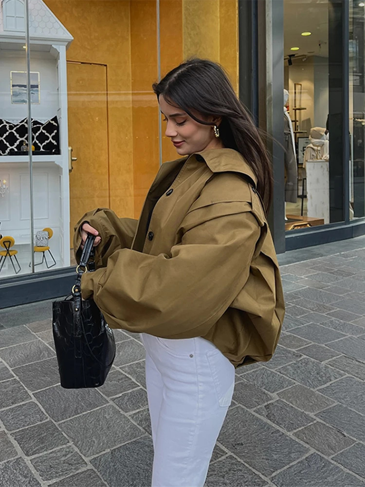 Street Loose Womens Coat Lapel Single Breasted Long Sleeve Green Female Jackets 2025 Spring Summer Fashion Lady Crop Outwear 250716