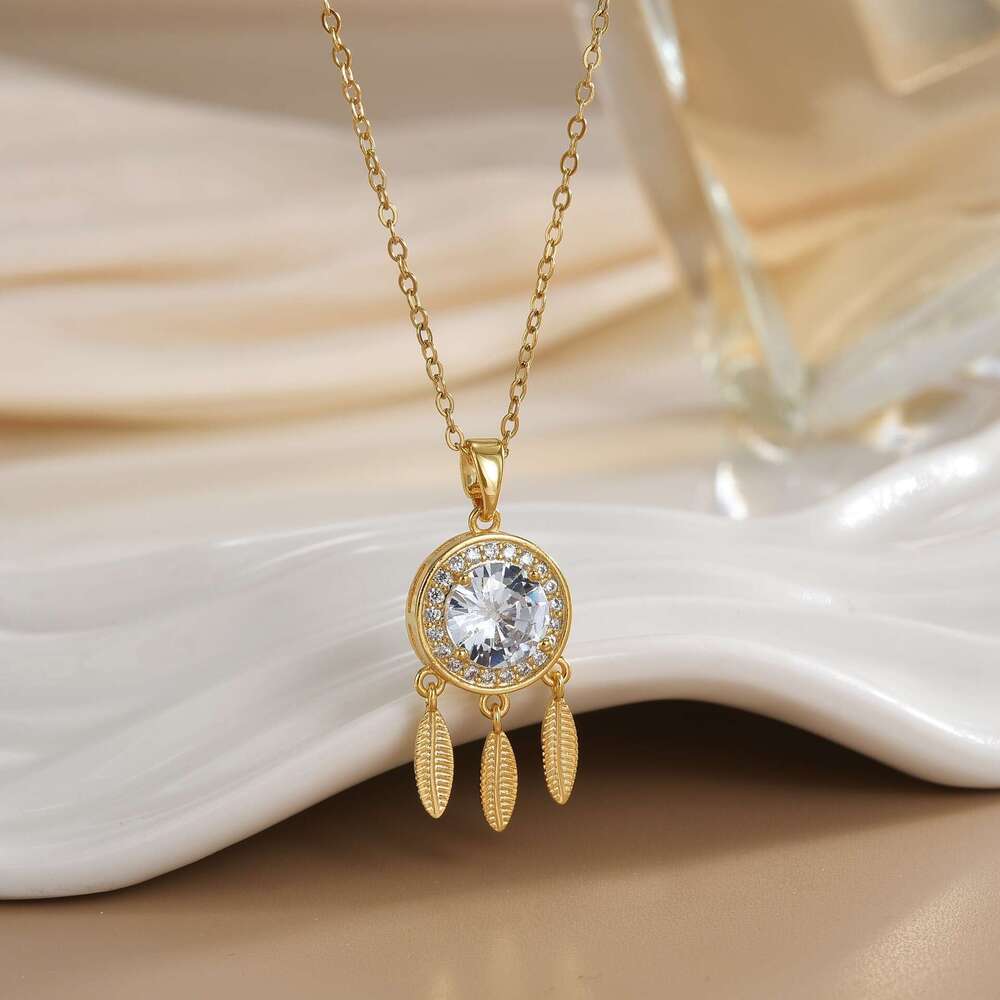Titanium Steel Necklace For Women Tiktok Dream Catcher Niche Design Sense Elegant Versatile Zircon Collarbone Chain Accessory 0Dd