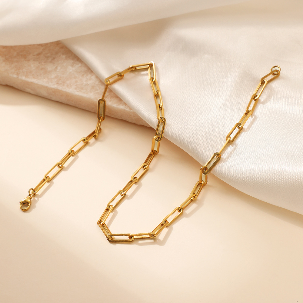 Titanium Steel Necklace for Women Simple Stainless Steel Chain Necklace Gold-Plated Clavicle Chain Choker