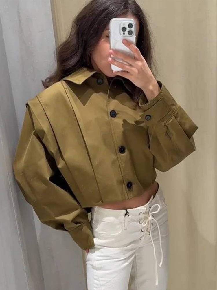 Street Loose Womens Coat Lapel Single Breasted Long Sleeve Green Female Jackets 2025 Spring Summer Fashion Lady Crop Outwear 250716
