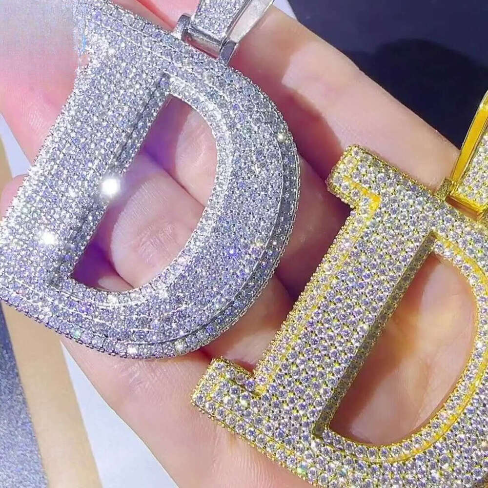 Custom Hip Hop Initial Letter D Pendant Men Iced Out VVS Moissanite Pass Dia Tester GRA certificate