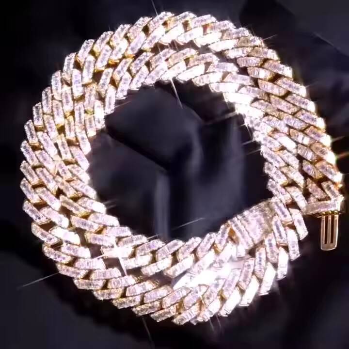 Customized 18mm Cuban Link Moissanite Diamond Chain High Quality 925 Sterling Silver with Yellow Gold Finish Jewelry Piece
