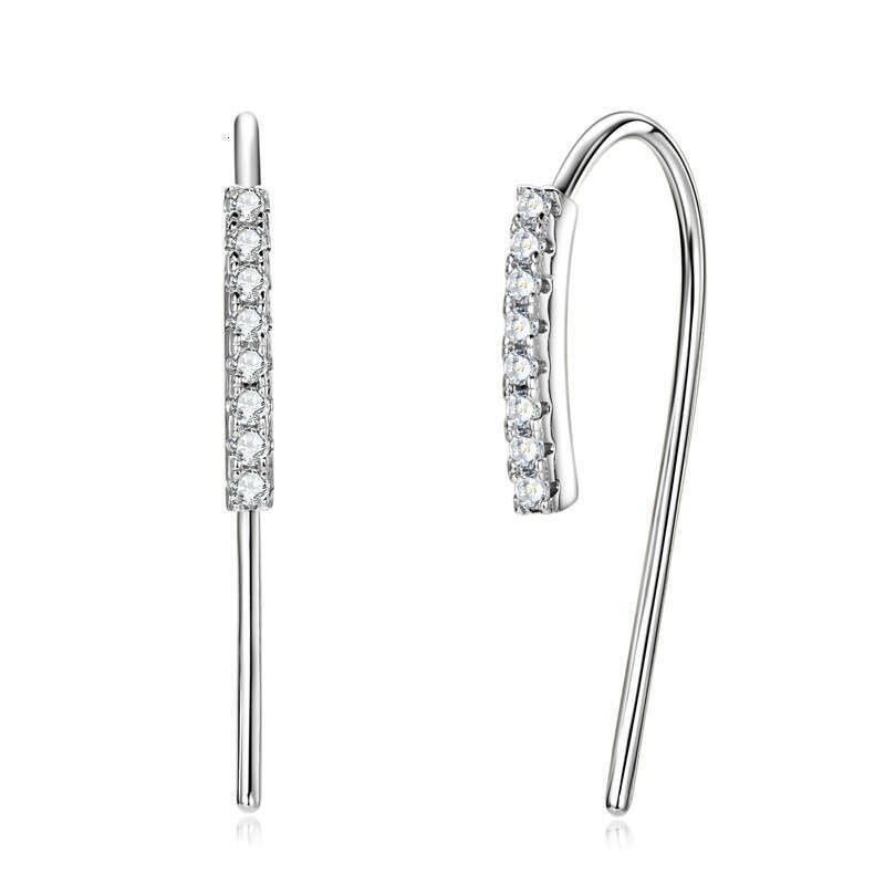 Korean Style Personality Row Dia Moissanite Ear Hooks Sier Simple Niche High-End Feel Internet Celebrity Earrings For Women 0Bd