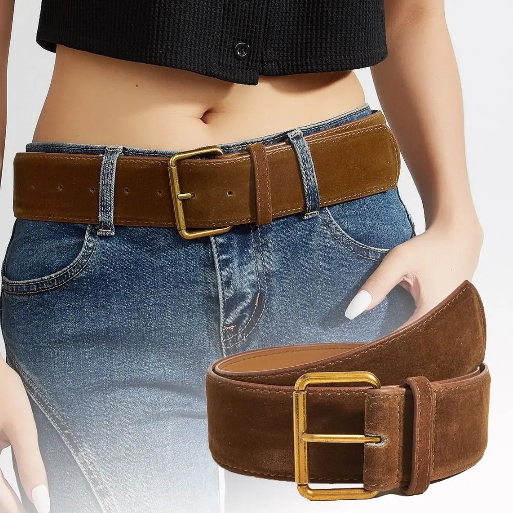 Women Suede Leather Wide Belt Casual Versatile Business Waist Strap Trendy Pin Buckle Waistband 250717
