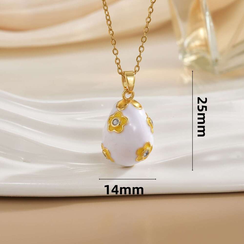 New Copper Gold Plated Pendant Trendy Easter Egg Necklace Titanium Steel Clavicle Chain 964