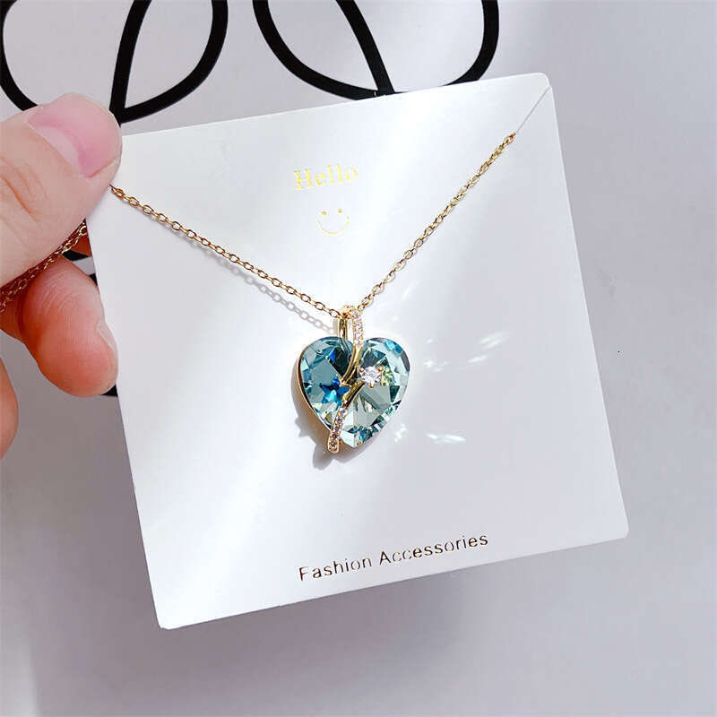 Fashion Zircon Stainless Steel Necklace For Women Colorful Peach Heart Pendant High-End Light Jewelry 6Fb
