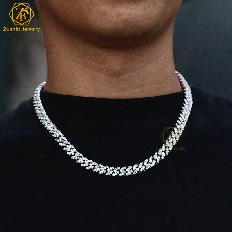 Wholesale Jewelry 8MM Gold Silver Rainbow Pink Blue VVS Moissanite Diamond Cuban Chain Miami Cuban Chain
