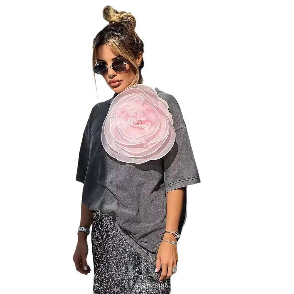 Summer New Washed Wax-Dyed Faded Short-Sleeve Street Style Vintage Cotton T-Shirt For Women B5