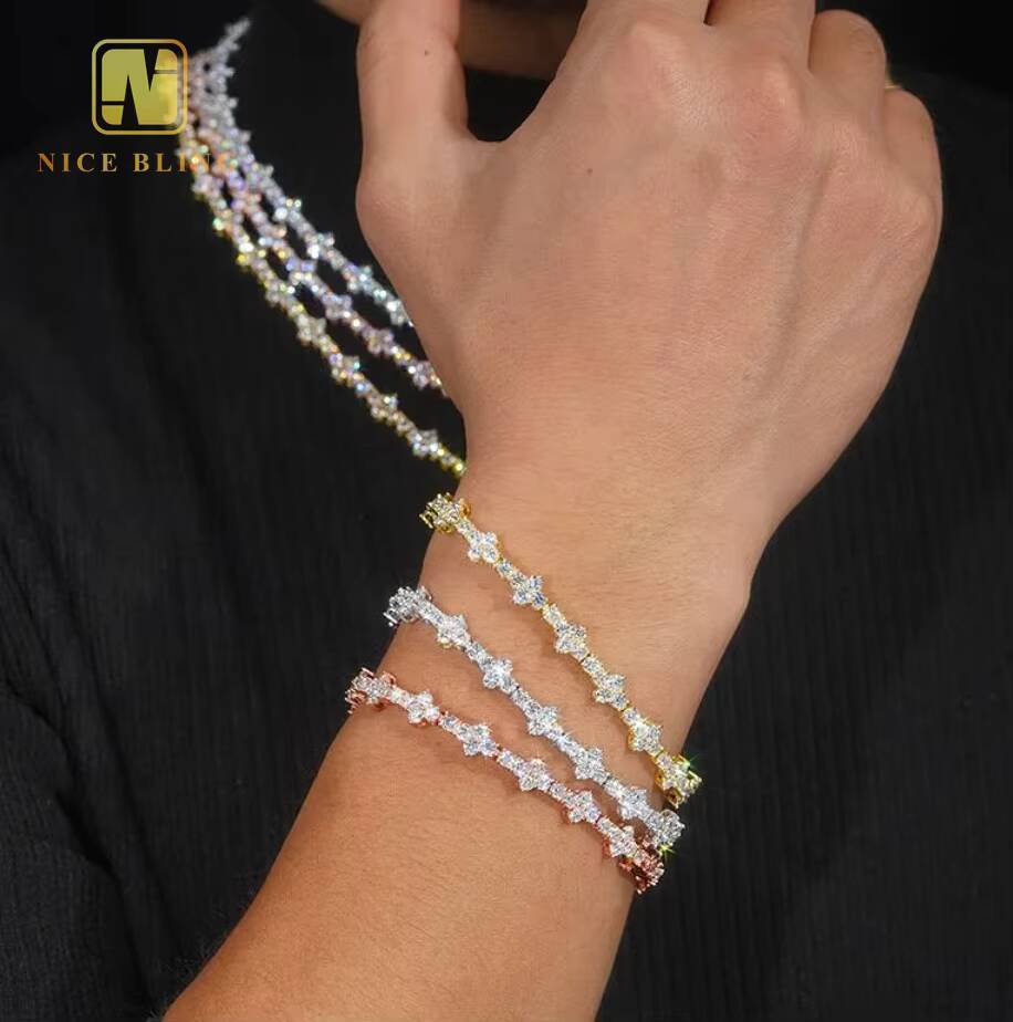 4mm Tennis Chain Wholesale Price 925 Sterling Silver Hip Hop Jewelry Necklace Iced Out VVS Moissanite Diamond Cross Tennis Chain