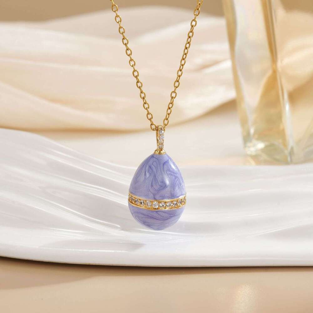 Geometric Oil Drop Egg Inlaid Zircon Necklace For Women Copper Gold-Plated Pendant Clavicle Chain Accessory 648