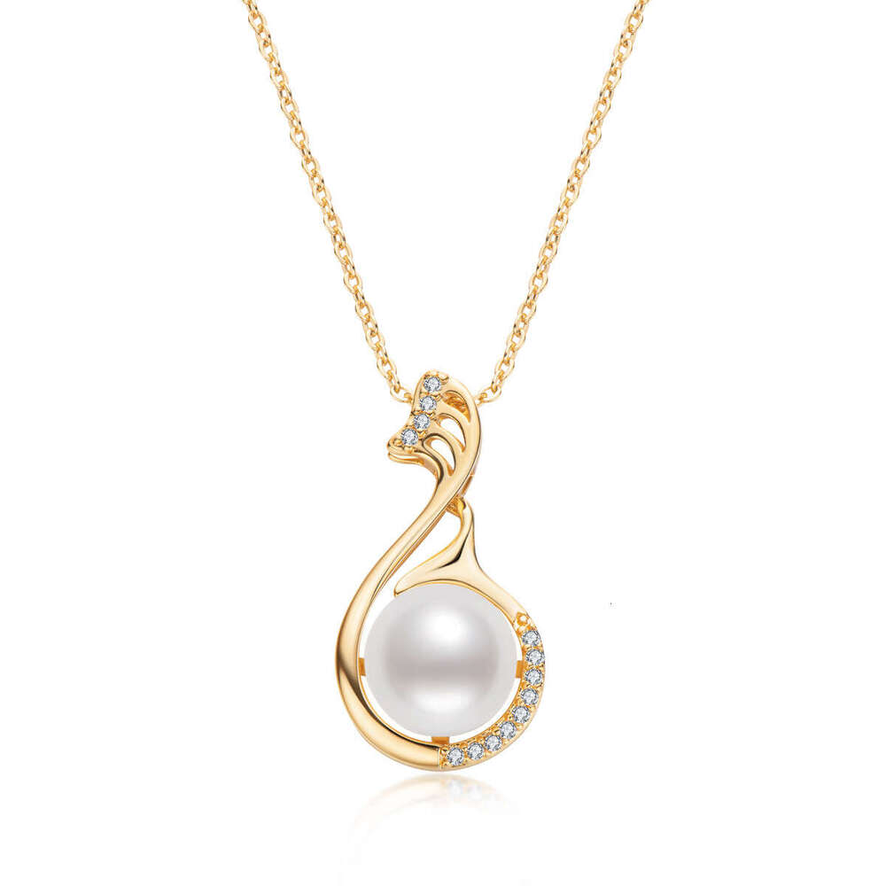 New Versatile Swan Necklace For Women 14K Gold Plated Natural Freshwater Pearl Sweater Chain 50F