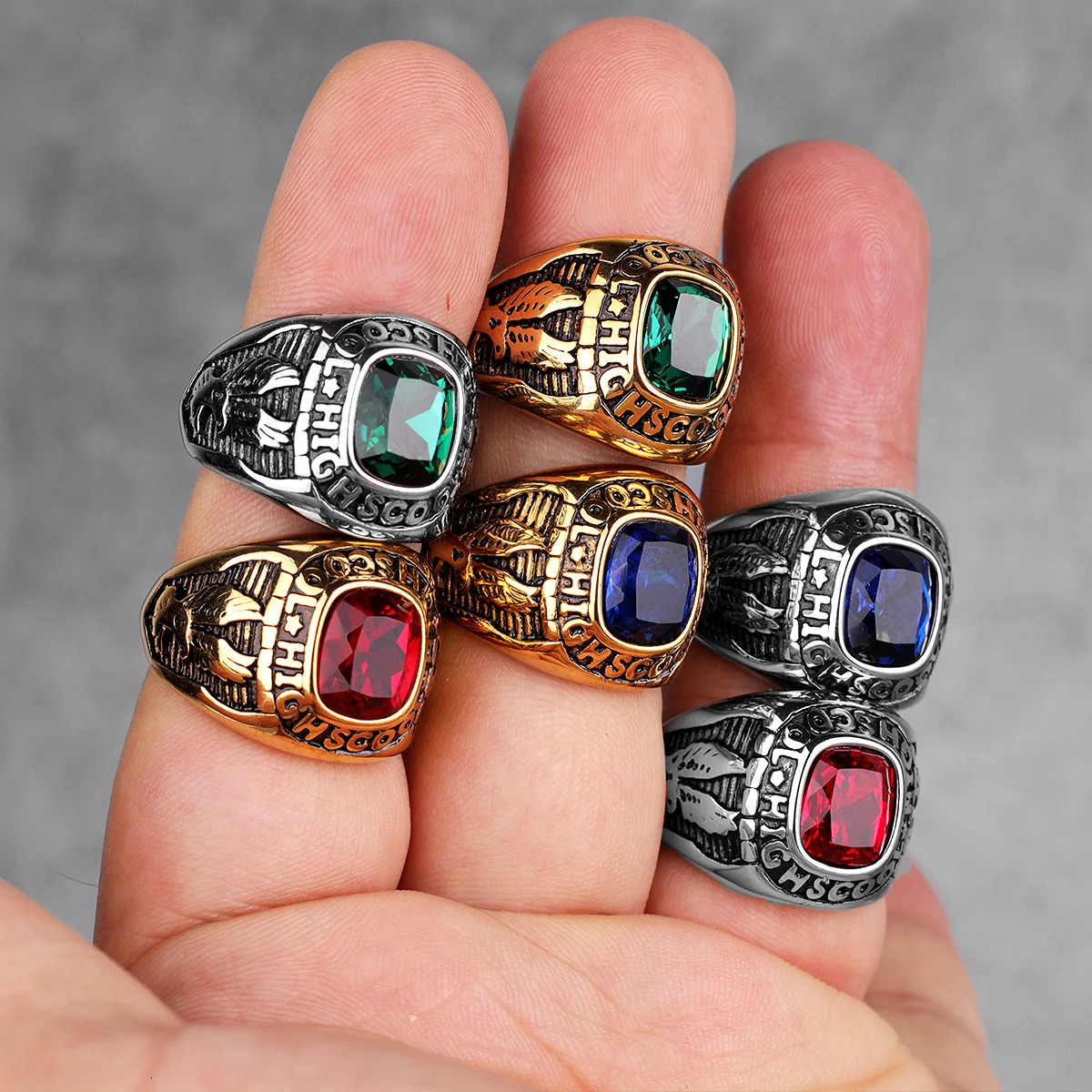 Stainless Steel Men Rings Rhinestone High School Eagle Punk Hip Hop for Biker Male Boyfriend Jewelry Creativity Gift Wholesale 250716