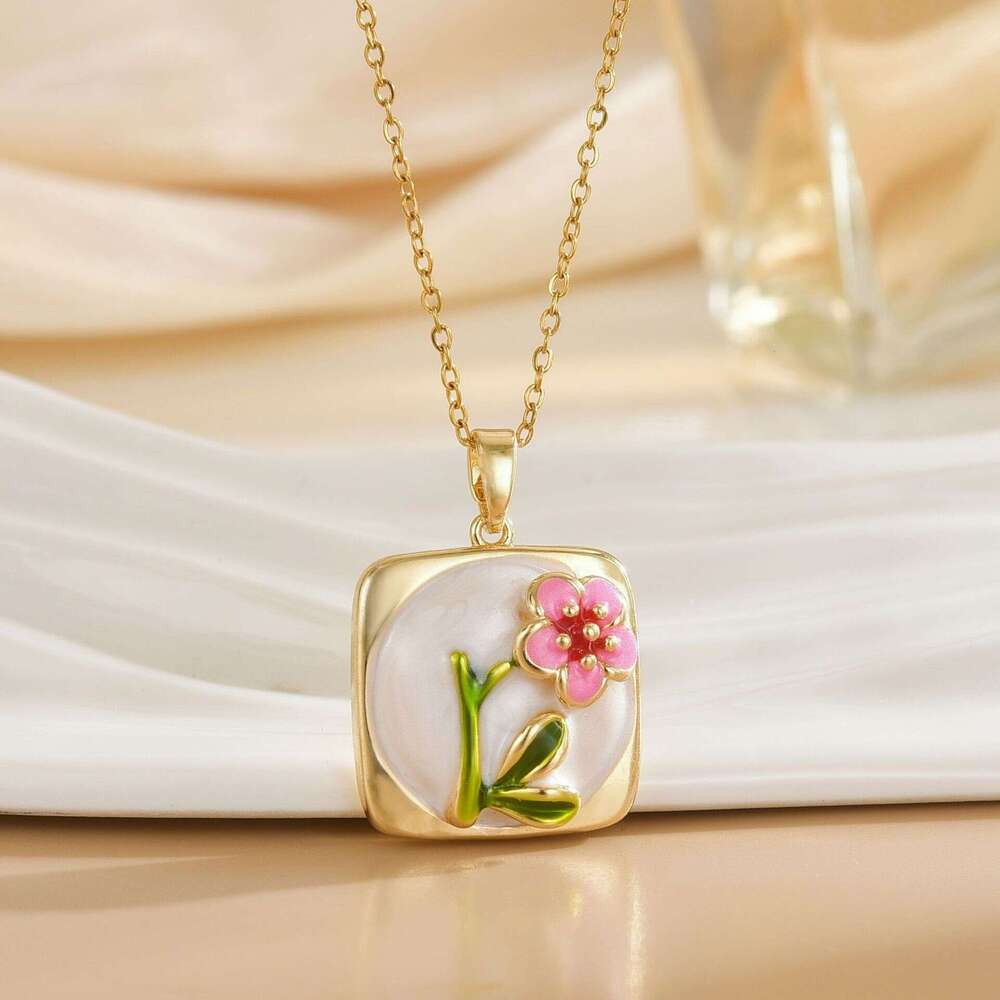 Monet Garden French High-End Oil Painting Vintage Style Flower Pendant Fashion Niche Necklace 0E9
