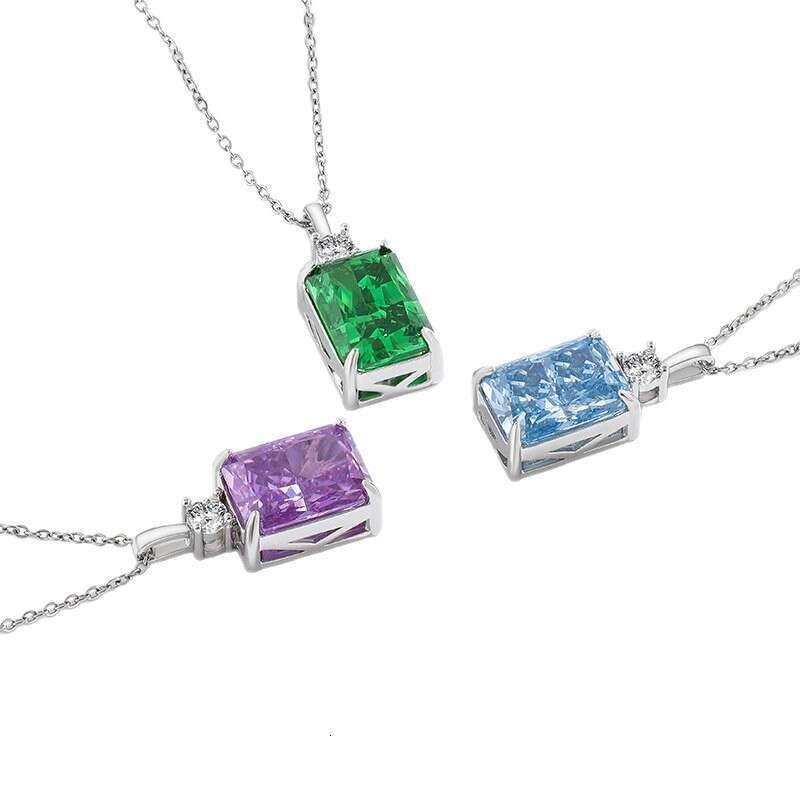 Live High Carbon Gem Square Pendant Perfume Bottle Ice Flower Cut Colorful Dia Sparkling Necklace for Women 45f