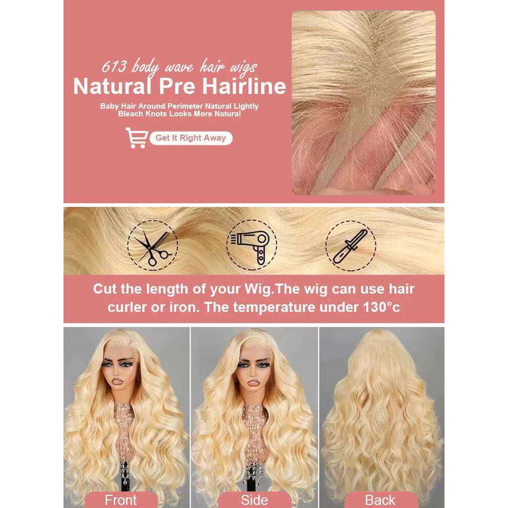 36 40 Inch 613 Honey Blonde Body Wave 250 Density 13x6 Front Human Hair Wigs 13x4 HD Lace Frontal Wig for black women