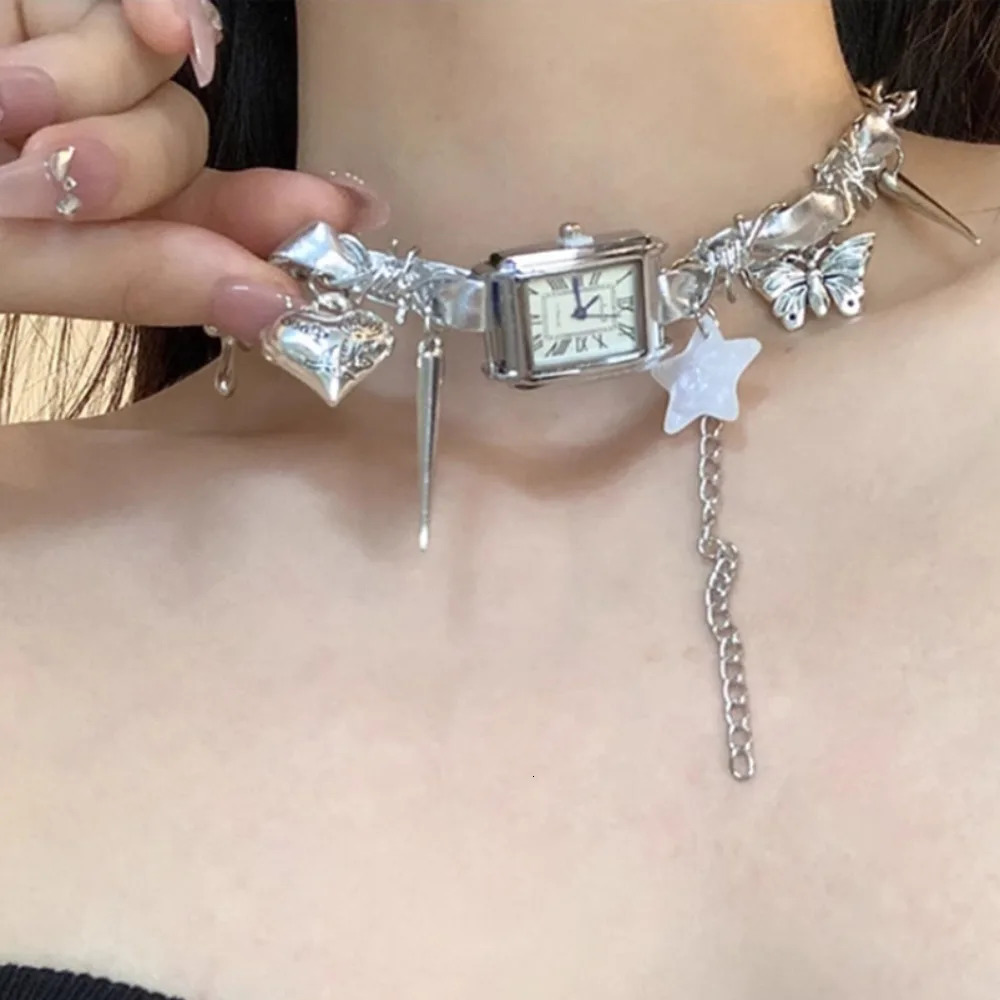 Fashion Star Watches Pedant Choker Heart Cross Gothic Rivet Necklace Women Neck Jewelry Accessories Y2K Tassel Necklace Ladies 250716