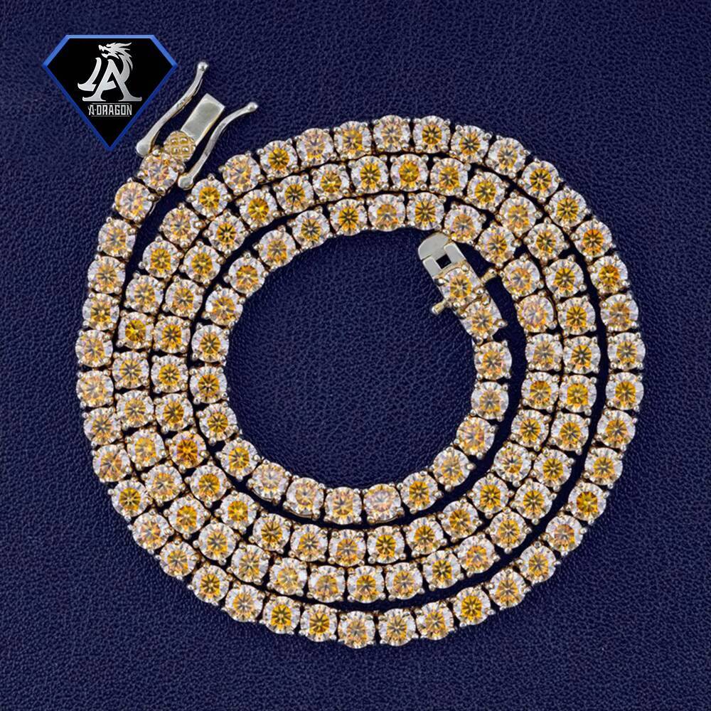 4mm Yellow Moissanite 925 Silver Hip Hop Tennis Chain for Men New Trendy Style on