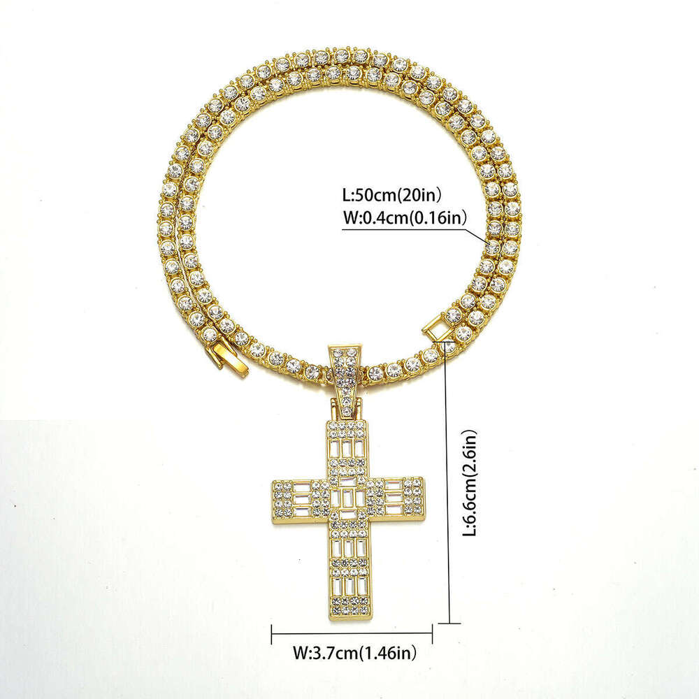 New T Square Cross Full Dia Hip Hop Necklace Alloy Pendant Jewelry Individually Packaged