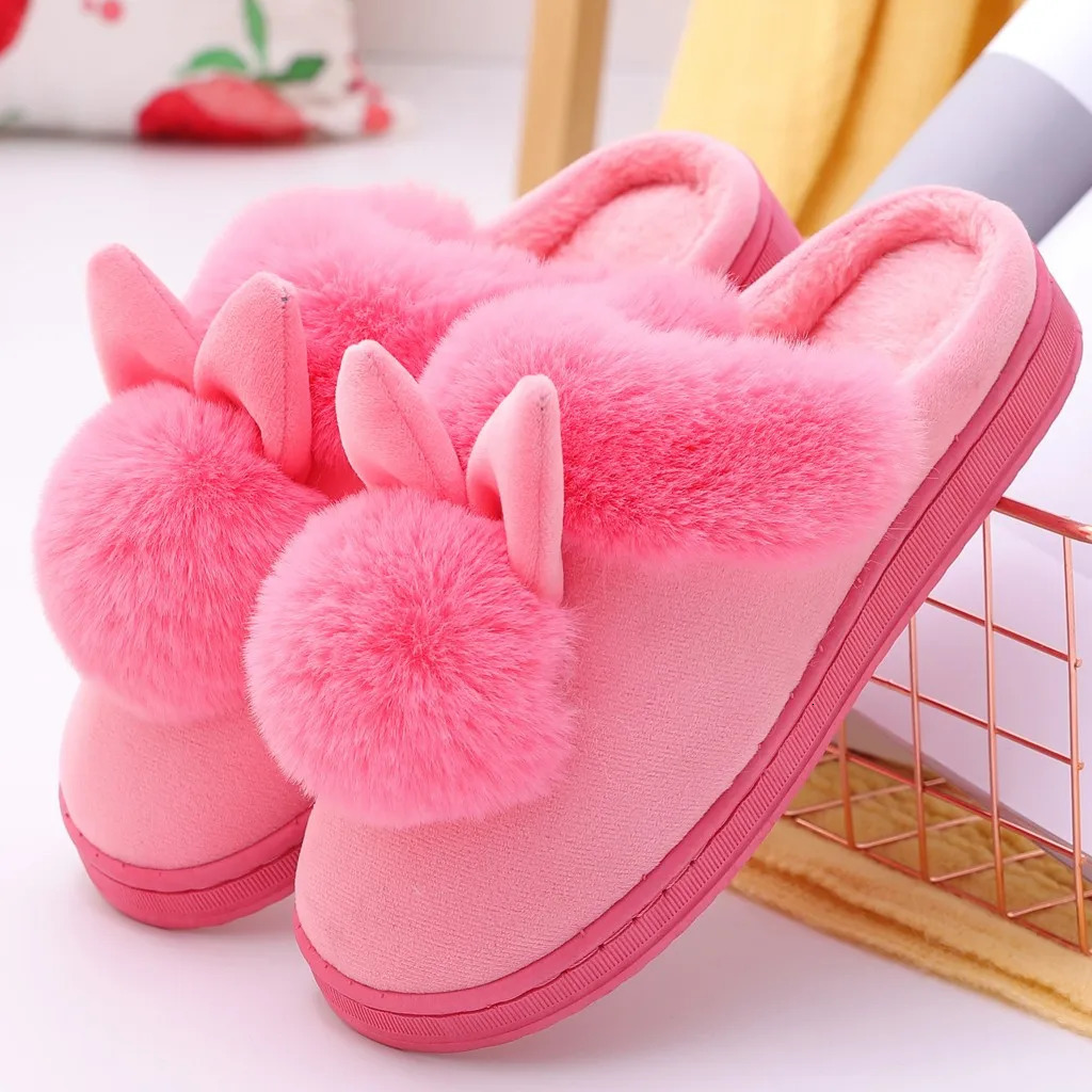 WomenS Winter Plush Rabbit Ear Indoor Cotton Mop Thick Soft Sole Slides Men Women Indoor Floor Flat Home Non-Slip Shoes 250716