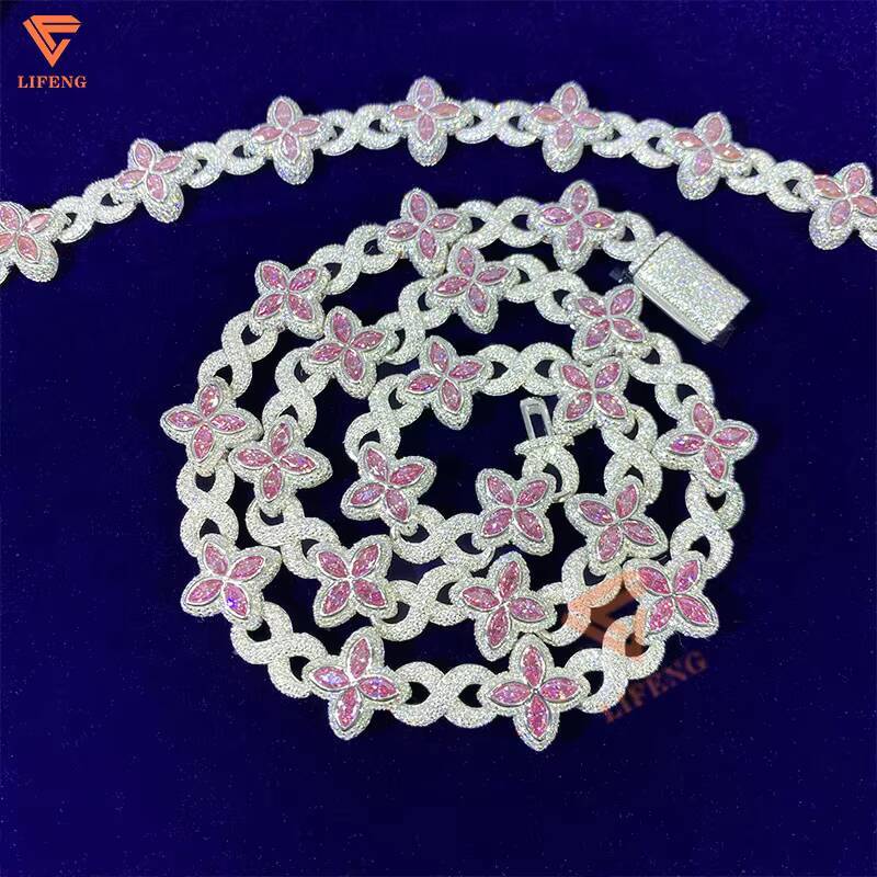 12mm Hip Hop Miami Cuban Link Chain 2Rows 925 Sterling Silver Vvs Moissanite Iced Out White Gold Plated Cuban Necklace