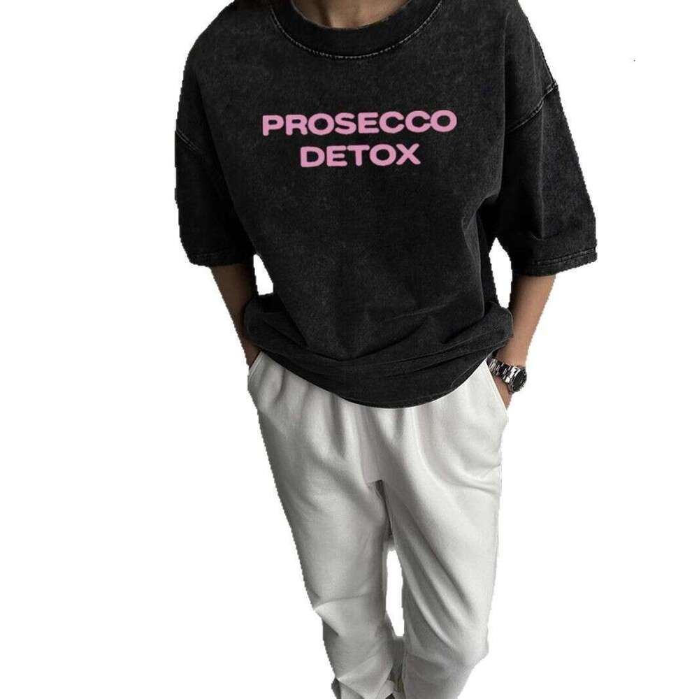 Loose Fit Letter Print Short Sleeve T-Shirt For Women Summer New Washed Vintage Design Base Shirt Ins B5