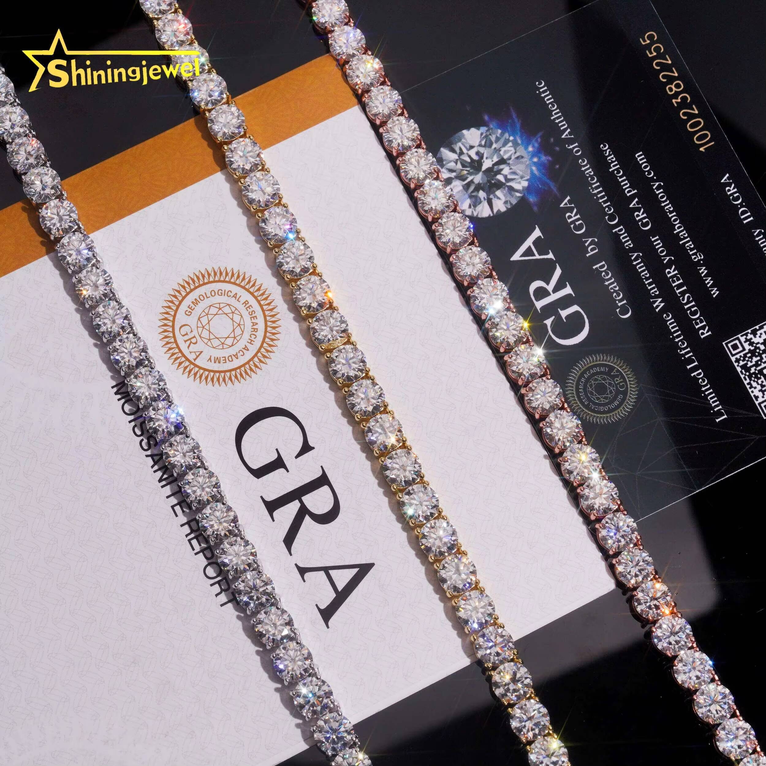 GRA Certificated Men Women 6.5MM Moissanite Tennis Necklace Hip Hop 925 Silver Tennis VVS Moissanite Chains Fine Jewelry