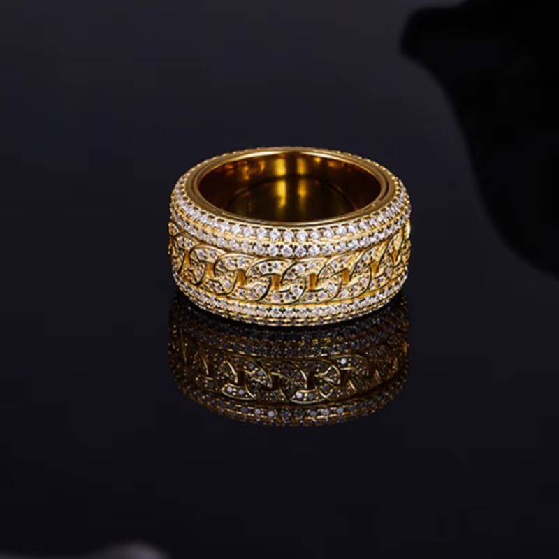 Moissanite 925 Sterling Silver Rings Iced Out Cuban Hiphop Rotate Gold Plated Moissanite Men Ring