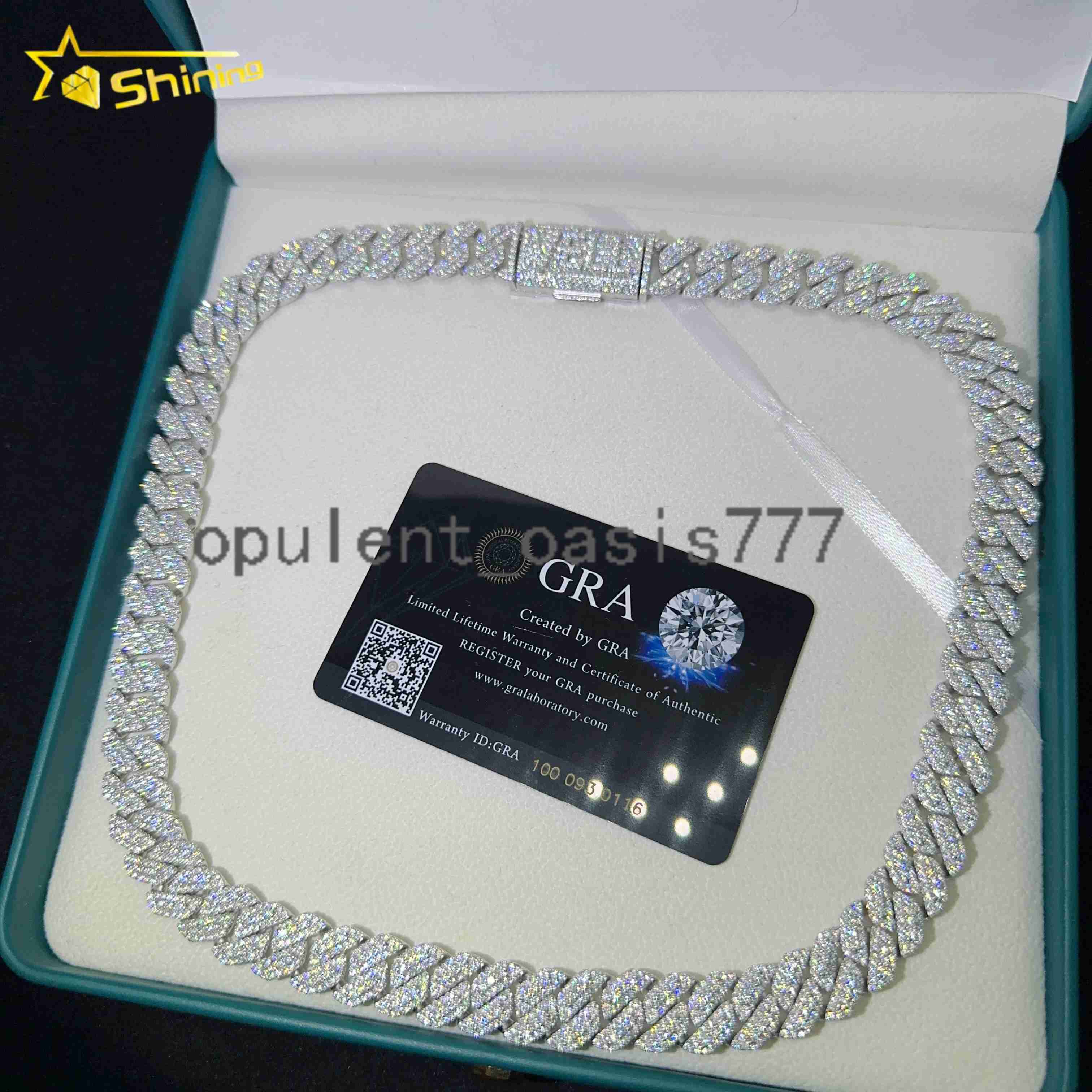 Pass Tester VVS Moissanite Lab Diamond Silver 925 Cuban Necklace and Chain Hip Hop Iced Out Jewelry 10mm Cuban Link Chain