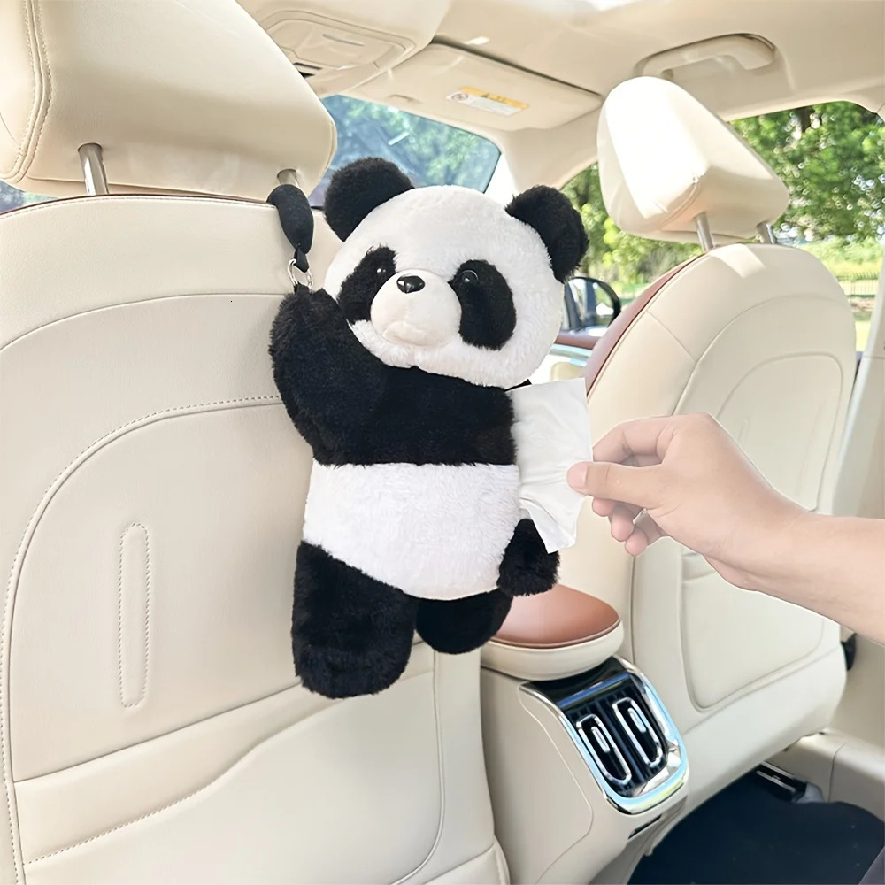 1pc Plush Panda Car Tissue Holder - Universal Fit Easy Install | Soft Fabric Auto Organizer for SUVSedan 250715