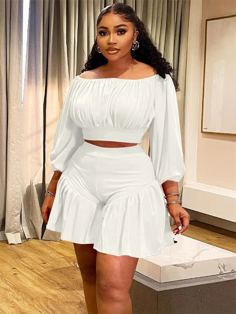 Wmstar Plus Size Shorts Sets Casual Off Shopulder Crop Top and Short Pants Two Piece Women Sport Outfits Wholesale Drop 250714
